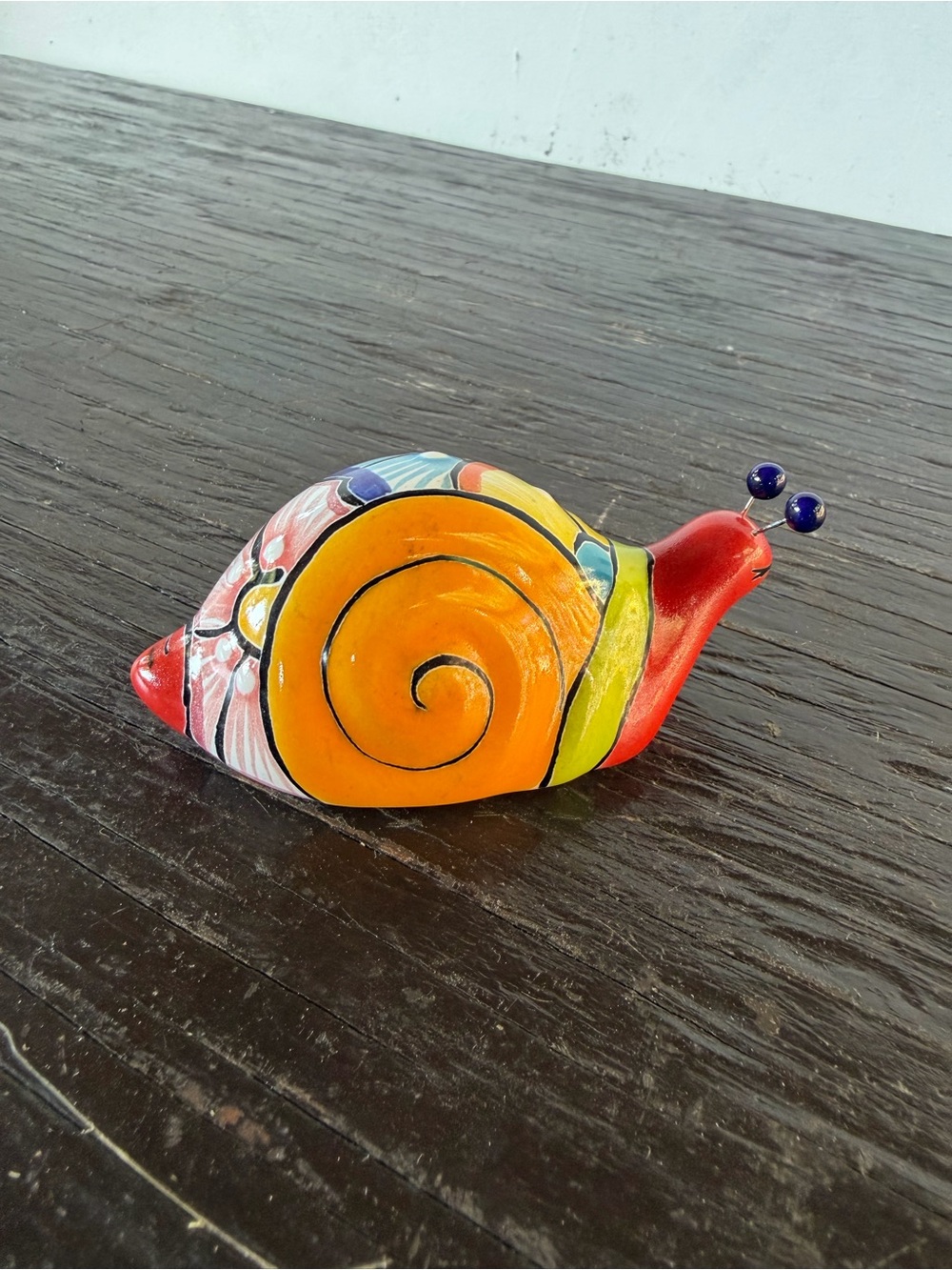 Hand-Painted Colorful Talavera Snail Figurine - Orange & Red